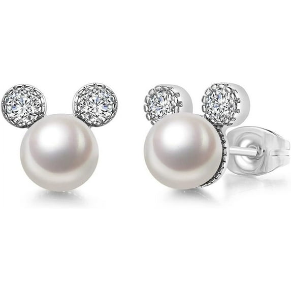 Silver Rose Gold Plated Faux Pearl Cute Mouse Cat Style Wedding Cocktail Party Stud Earrings