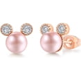 thumbnail image 1 of Silver Rose Gold Plated Faux Pearl Cute Mouse Cat Style Wedding Cocktail Party Stud Earrings, 1 of 3