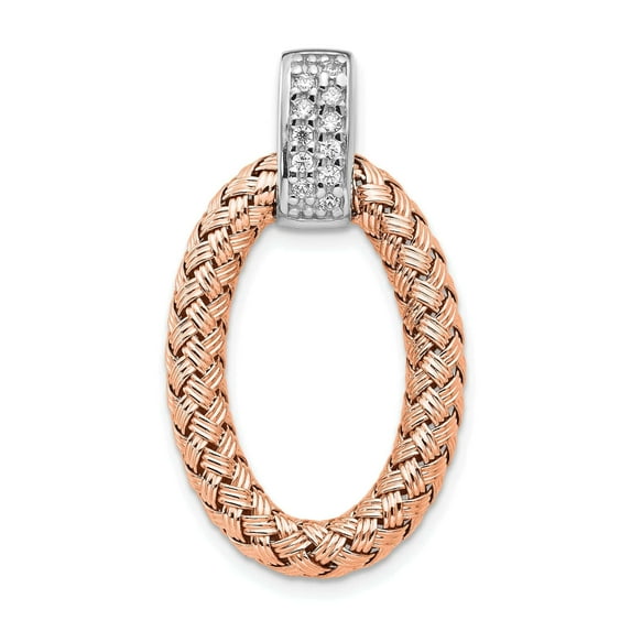 Silver Rose Gold Rhodium CZ Braid Oval Pendant