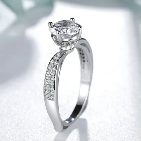 Silver/Rose Gold Wedding Crown Band Women 925 Silver Round AAA CZ Ring Size 4-10