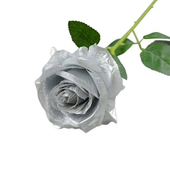 Silver Roses Artificial Flowers -1Pcs Realistic Single Long Stem Fake Silk Roses Bouquet for Party Home Wedding Centerpiece Hotel Office Decor