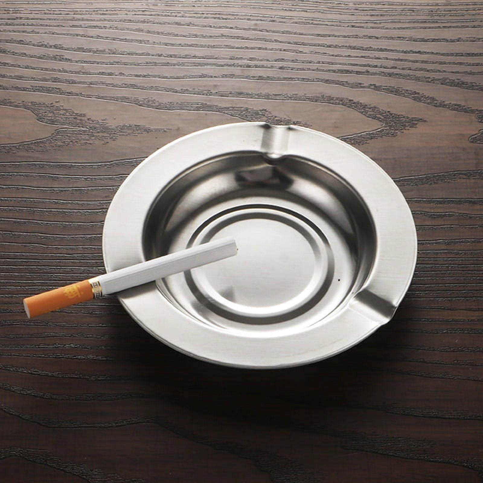 Silver Round Ashtray Large Simple Basic Stainless Steel Metal Portable  Short Low 