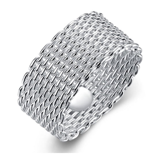 Silver Plated Copper Ring Round Braided Mesh Band Ring Fashion Jewelry For Women And Girls Europe AmericanRing