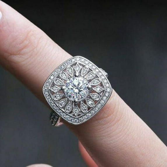 Silver Round Cut Cubic Zirconia Engagement Wedding Ring
