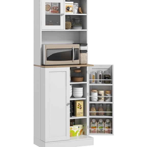 Silver Round Handles and Glass Doors - Elegant Buffet Cabinet for Kitchen Storage