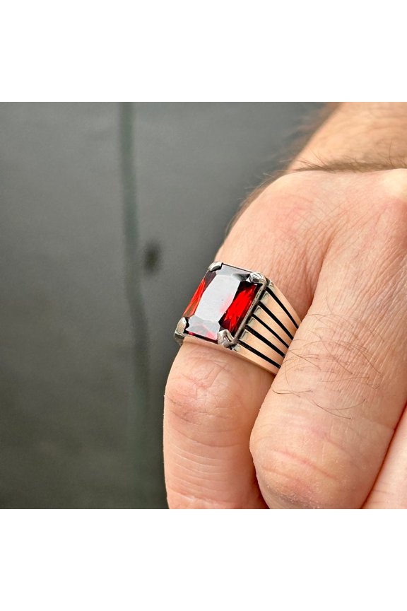 Silver Ruby Stone Ring , Man Handmade Silver Ring , Minimal Ruby Ring , Father Day Gift , Ottoman Style Ring , 925k Sterling Silver Ring