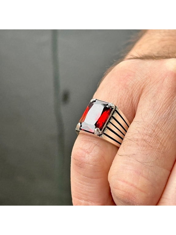 Silver Ruby Stone Ring , Man Handmade Silver Ring , Minimal Ruby Ring , Father Day Gift , Ottoman Style Ring , 925k Sterling Silver Ring