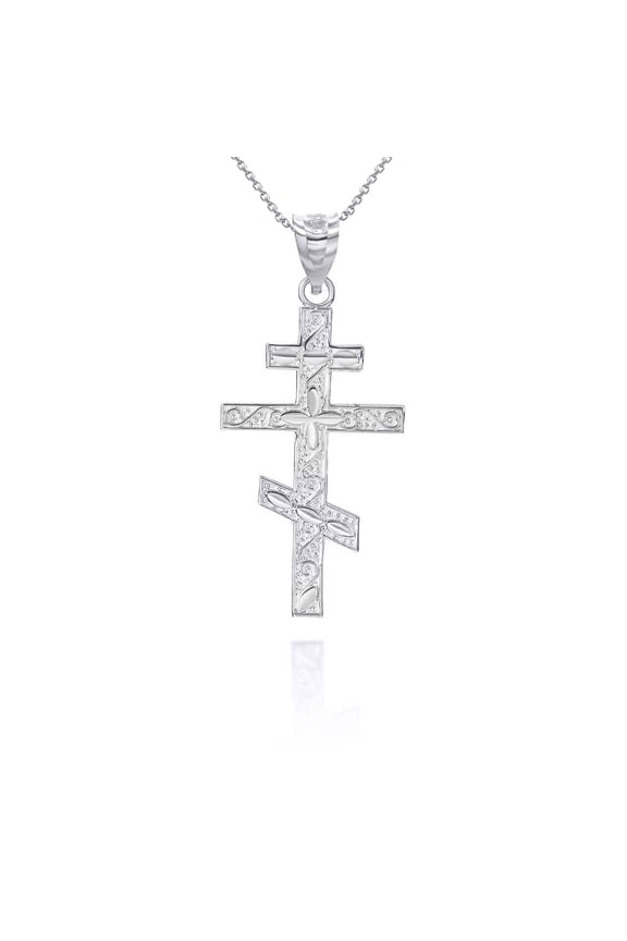 Silver Russian Orthodox Cross Pendant Necklace (Pendant With 18" Chain)