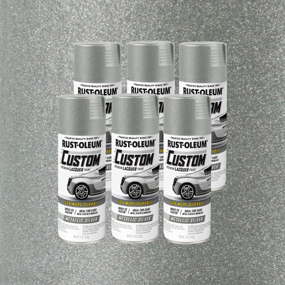 6 Pack, Silver, Rust-Oleum Custom Automotive Metallic Lacquer Spray Paint-323351, 11 oz