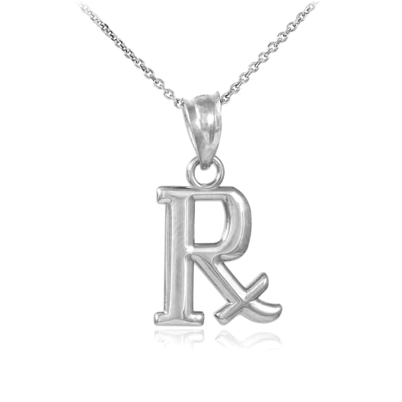 Silver Rx Prescription Symbol Charm Pendant Necklace : Pendant with 20" chain