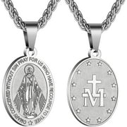 APSVO Silver Saint St Virgin Mary Necklaces for Men Boys Stainless Steel Medal Pendant Chain Christian Religious Catholic Birthday First Communion Graduation Fathers Day Jewelry Gifts Teen Dad Kid