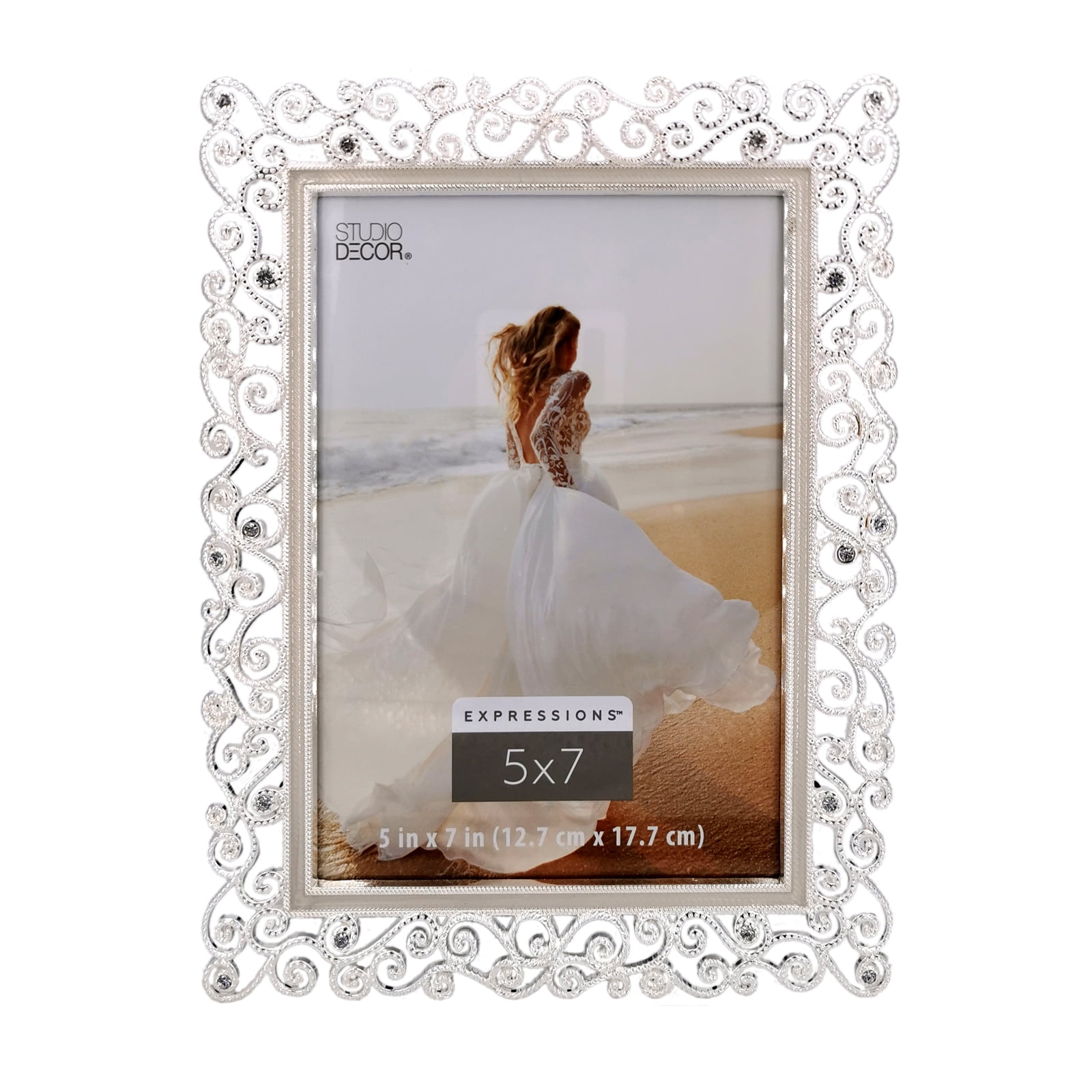 5x7 Silver Scroll Jeweled Tabletop Photo Frame