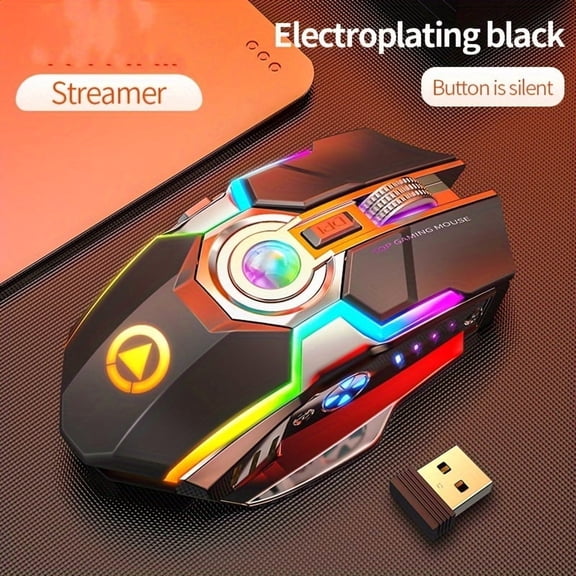 Silver Sculpture Rechargeable Wireless Mouse: Silent Click, Animal Print, Ambidextrous, Optical Motion Detection, USB Rechargeable, Suitable for Office and Gaming Desktops and Laptops
