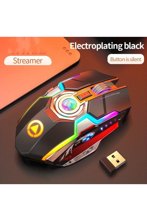 Silver Sculpture Rechargeable Wireless Mouse: Silent Click, Animal Print, Ambidextrous, Optical Motion Detection, USB Rechargeable, Suitable for Office and Gaming Desktops and Laptops