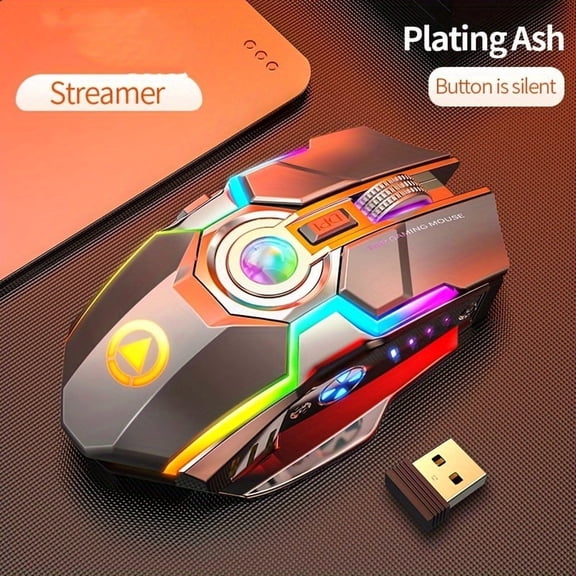 Rechargeable wireless mouse with silent click, animal print, ambidextrous, optical motion detection, USB charging, suitable for desktop and laptop work and gaming