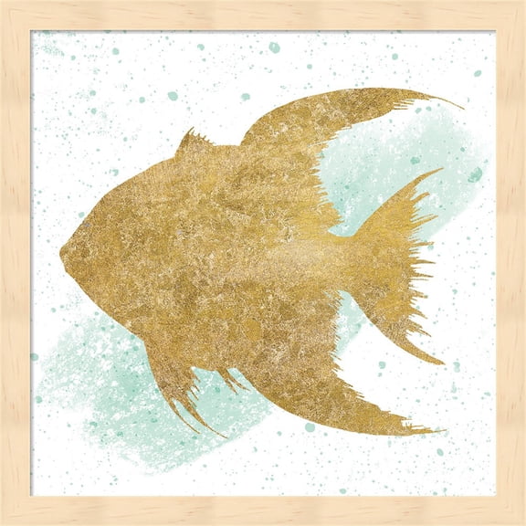 Silver Sea Life Aqua Fish no Gold Splatter by Wild Apple Portfolio, Framed Wall Art, 13.25W x 13.25H