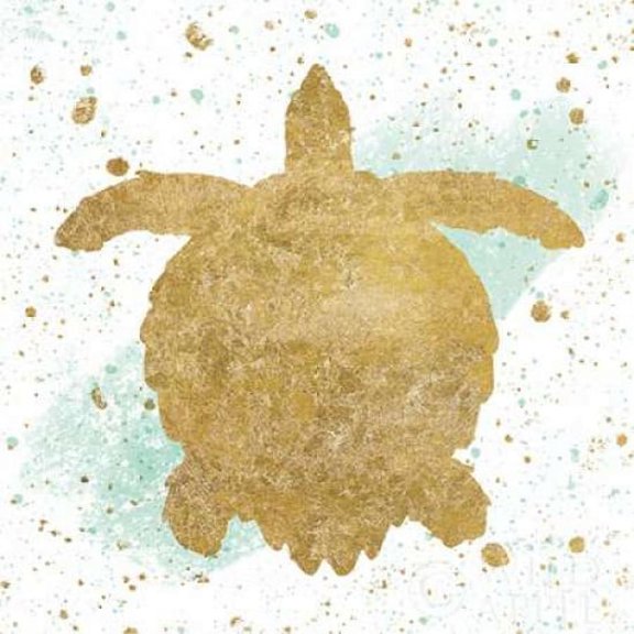 Silver Sea Life Aqua Turtle Poster Print by Wild Apple Portfolio (12 x 12)