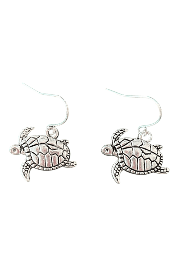 Silver Sea Turtle Dangle Earrings - Nickel Free
