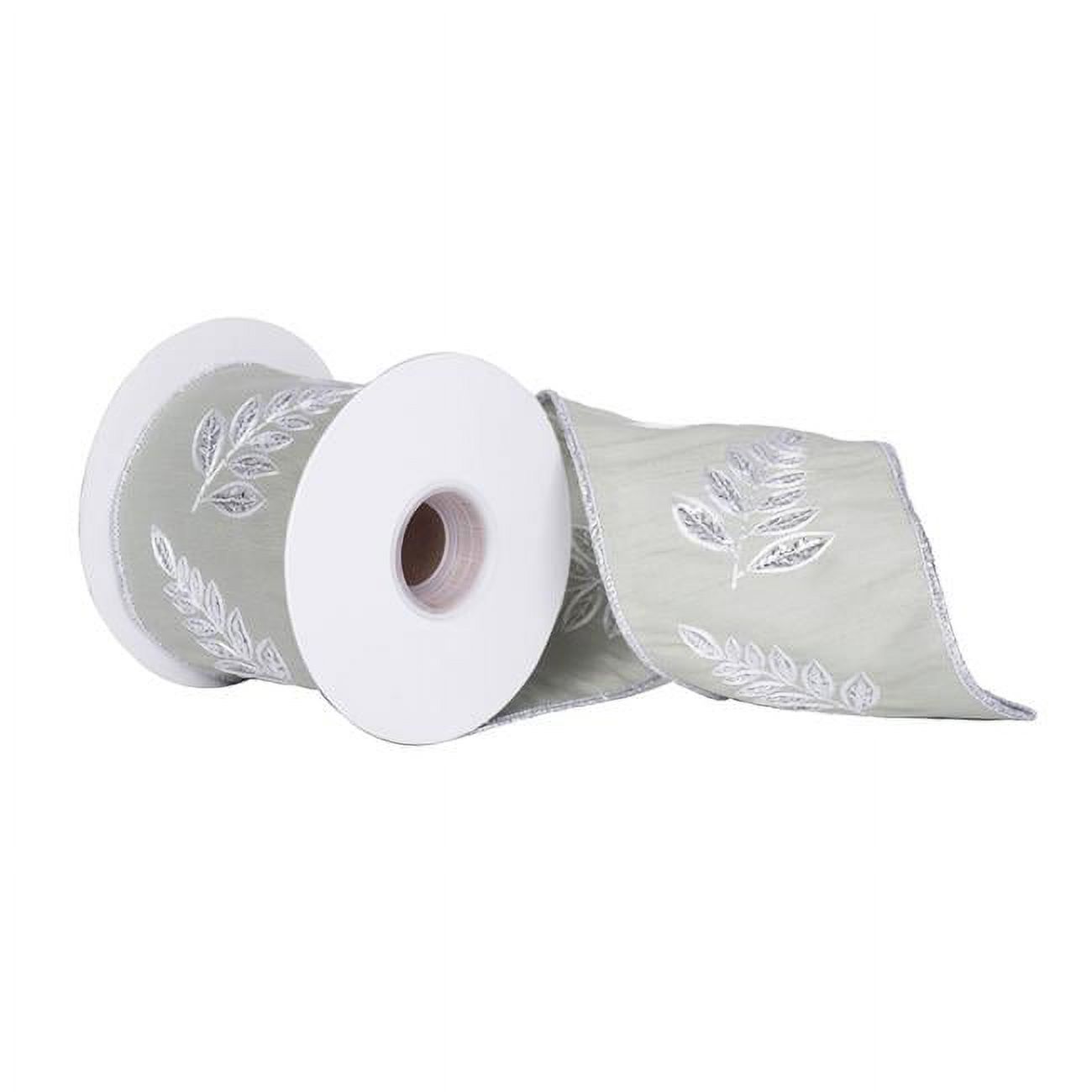Sec Ribbon Silver Sequin Fern Sage Dupion Wired Ribbon, 4 in. x 5 yard - Walmart.com