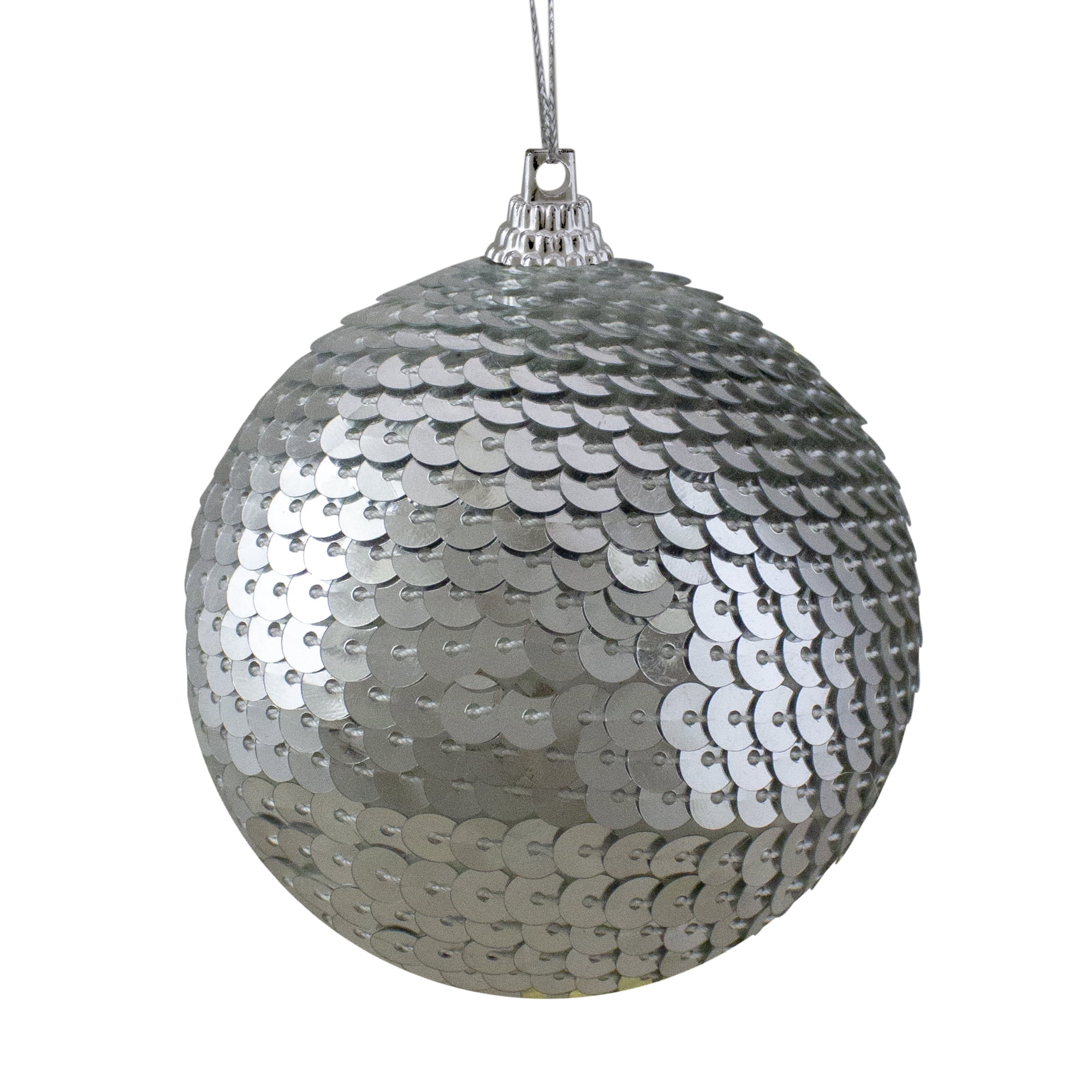 Silver Sequin Shatterproof Ball Christmas Ornament 3.14" (80mm)