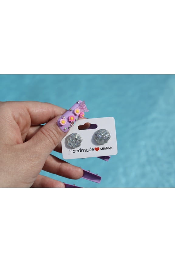 Silver Sequin Shell Resin Stud Earrings