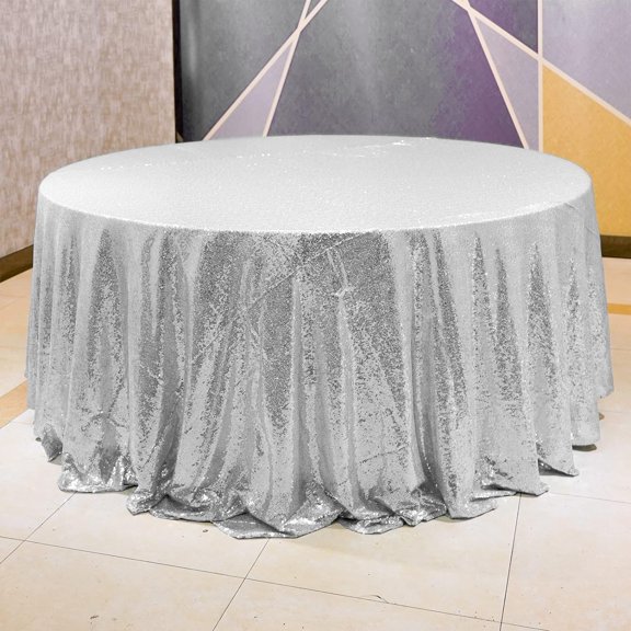 Silver Sequin Tablecloth 108" Round Sparkly Drape Table Cloths Table Cover Overlay for Wedding Birthday Party Baby Bridal Shower