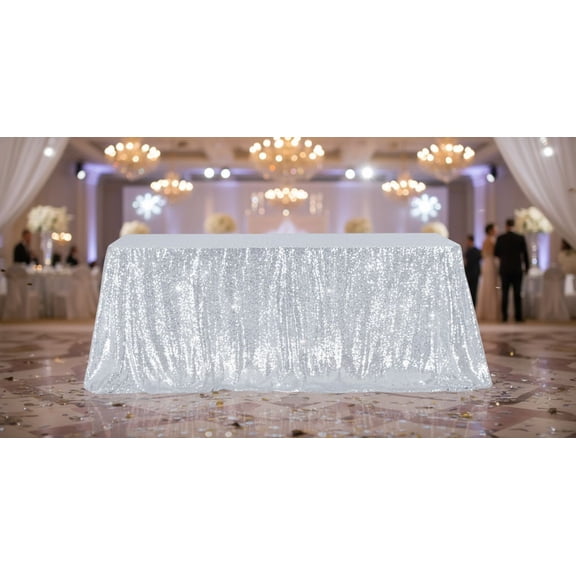 Silver Sequin Tablecloth 50×72 Inch Rectangle Sparkly Fabric Table Cover Overlay for Birthday Wedding Party Christmas Holiday Baby Shower Decoration