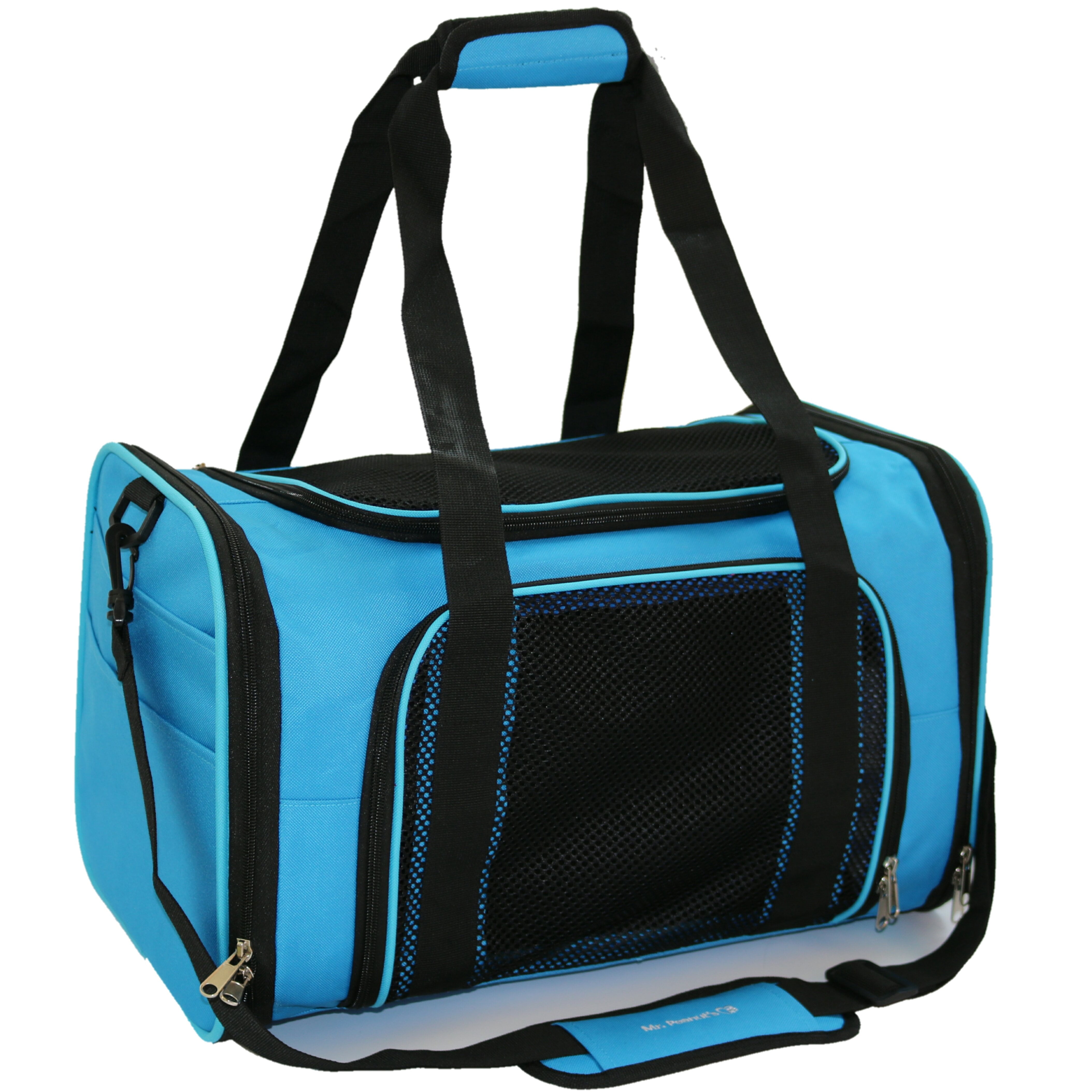 Blue and Black Soft Sided Pet Carrier with Mesh Ventilation