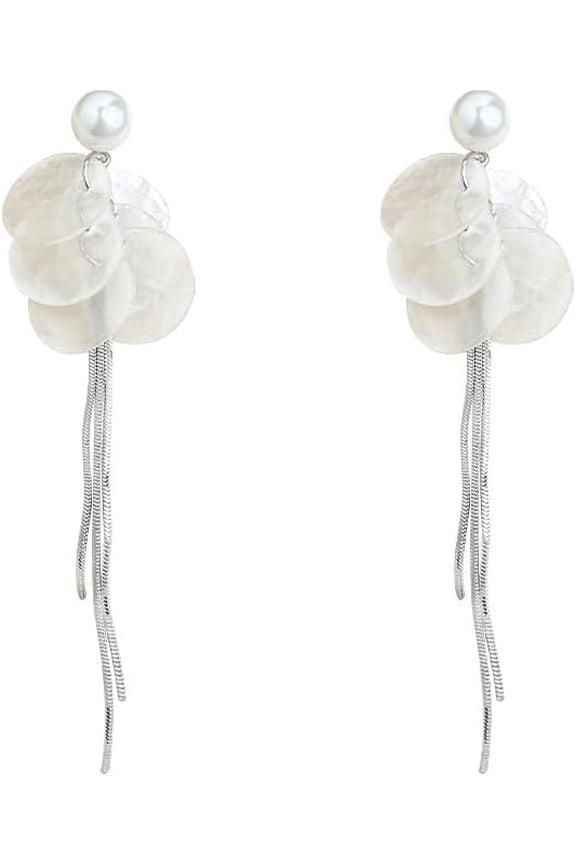 Silver Shell Pearl Fringe Earrings Lightweight Wedding Anniversary Birthday Gift for Women[q194]
