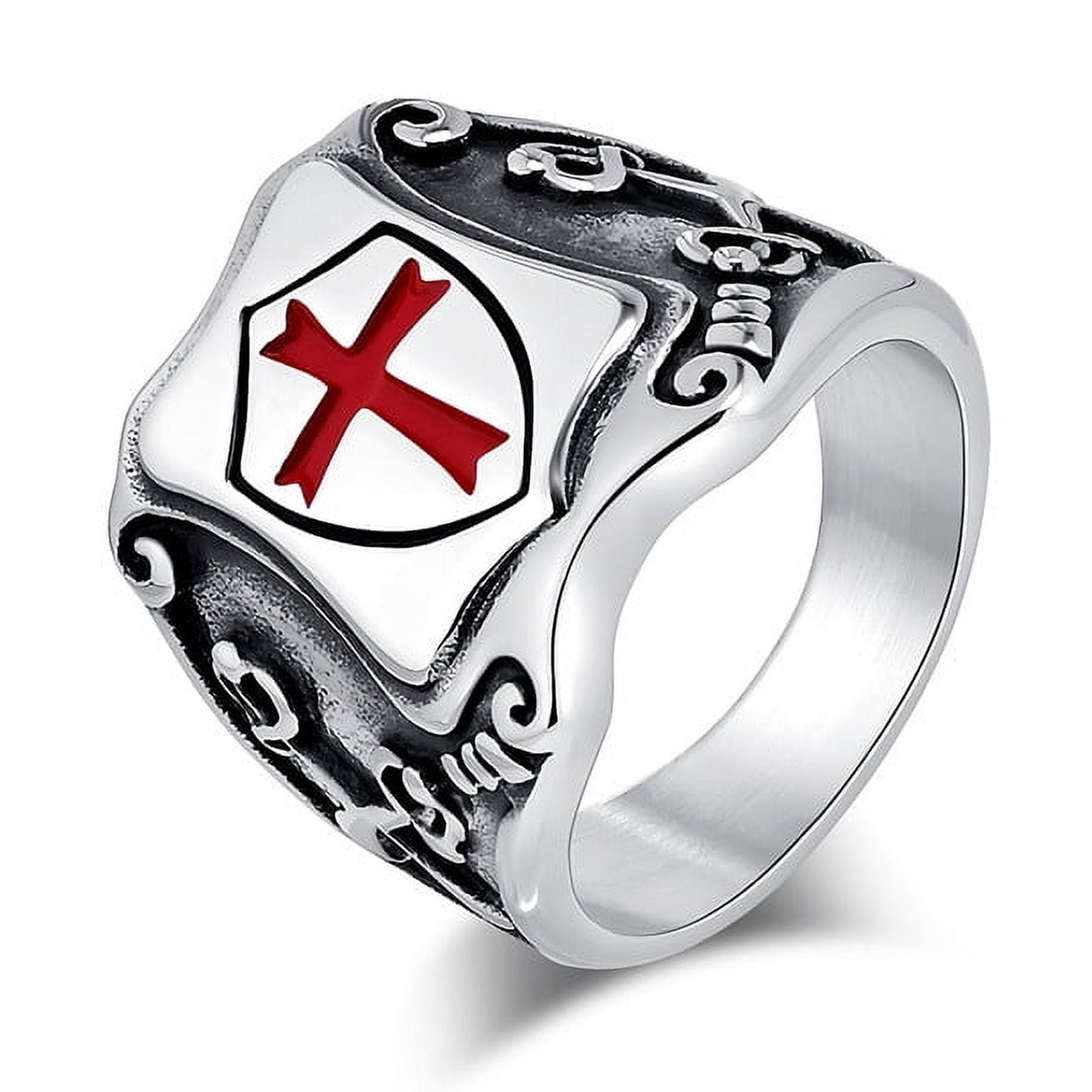 Silver Shield Cross Ring for Men – Stainless Steel Templar Knight Band ...