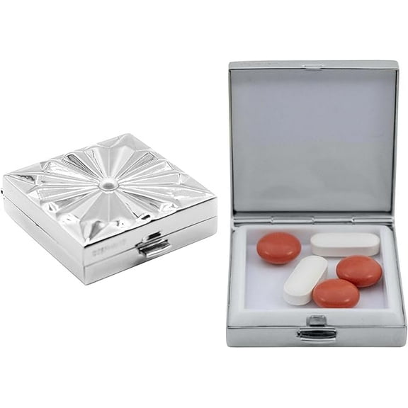 Set of 2 Square-Shaped Pocket Purse Pill Box & Organizer (Silver Shimmer)