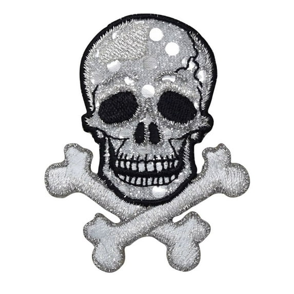 Silver Shimmery - Jolly Roger -Skull/Crossbones - Iron on Applique/Embroidered Patch