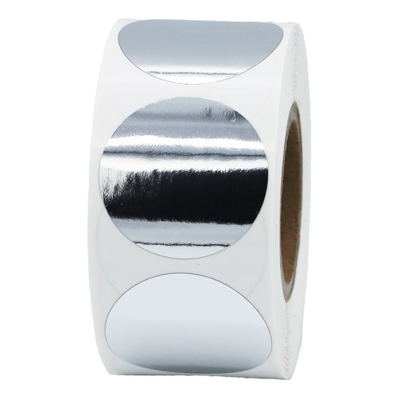 Silver Shiny Metallic Circle Dot Label Stickers | 1" inch Round - 500 Pack | InStockLabels.com