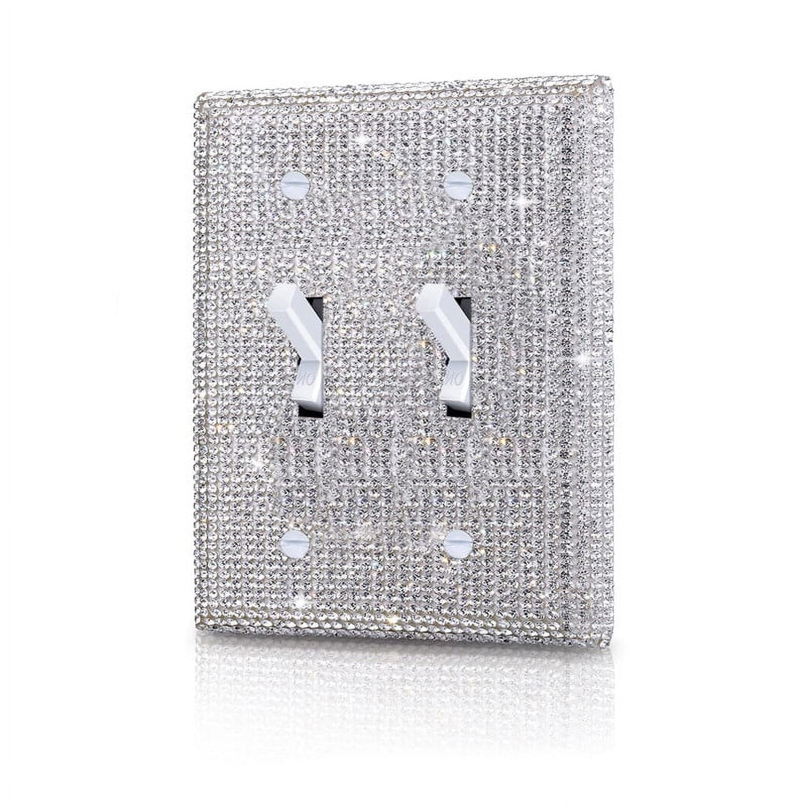 Silver Shiny Silver Rhinestones Switch Wall Plate Double Gang Toggle