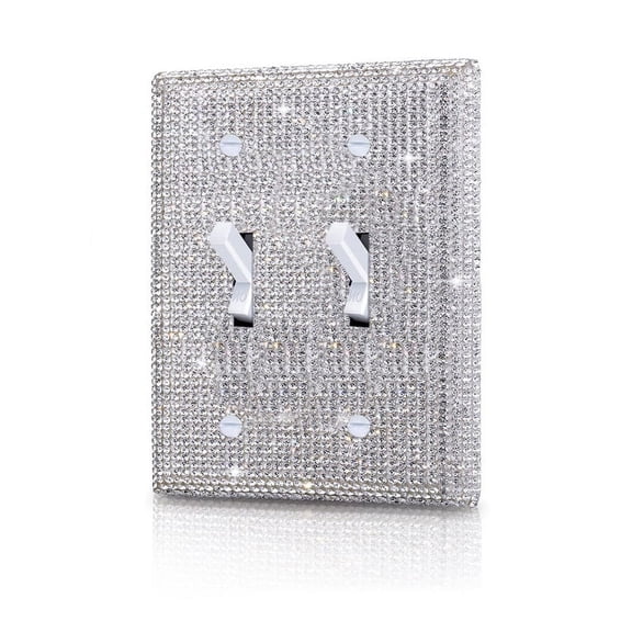 Silver Shiny Silver Rhinestones Switch Wall Plate Double Gang Toggle Light Switch Covers Decorator Plate Outlet Wall Plates