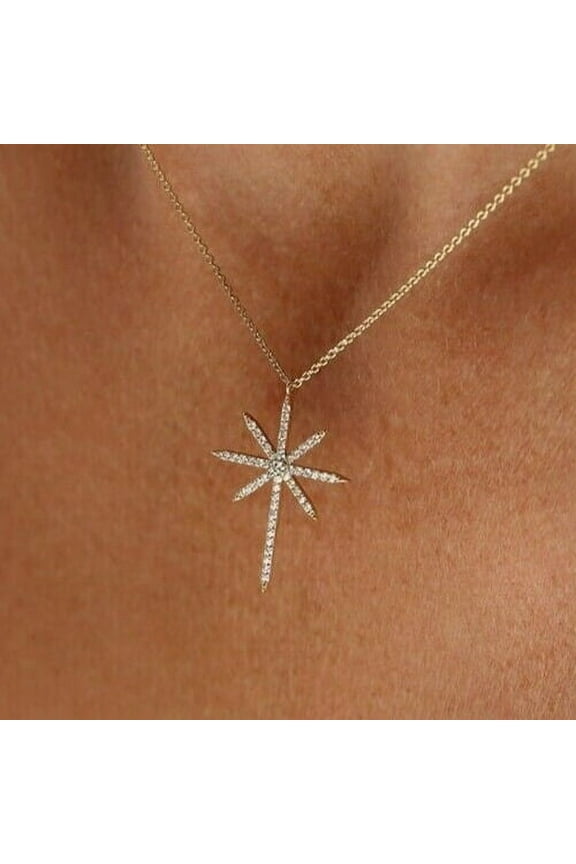 1.10Ct Round Cut Cubic Zirconia North Star Pendant 14K Yellow Gold Finish