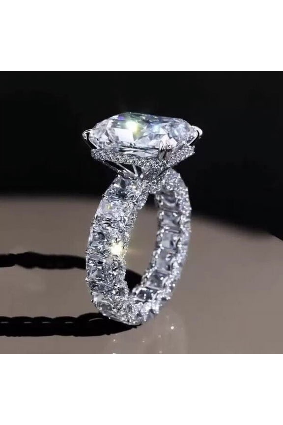 Radiant Cut Cubic Zirconia 14K White Gold Finish Eternity Engagement Ring