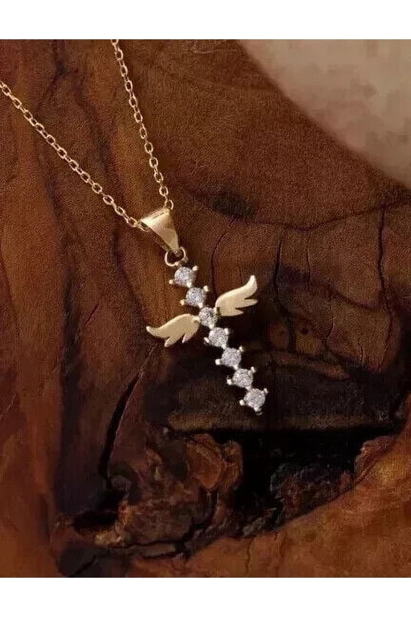 1Ct Round Cut Cubic Zirconia Cross Pendant In 14k Yellow Gold Finish