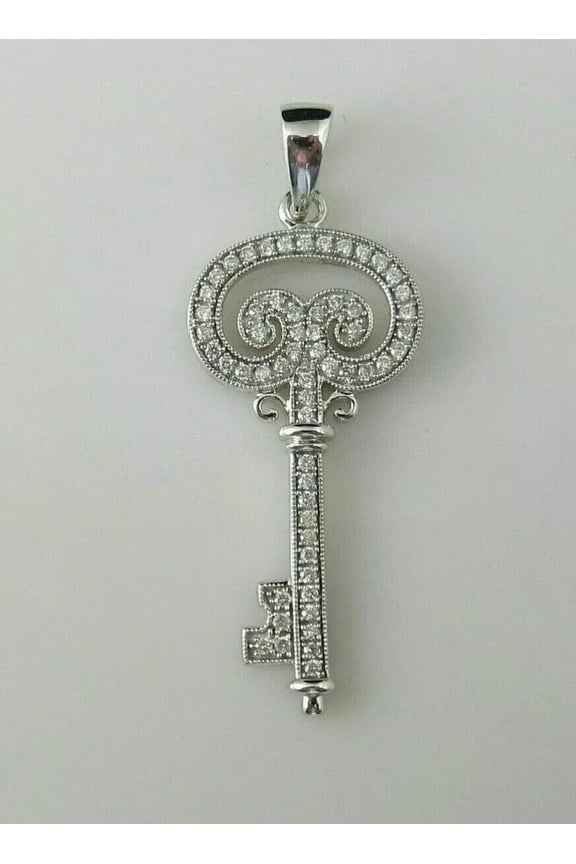 2Ct Cubic Zirconia Key Pendant Skeleton Key To My Heart 14K White Gold Finish