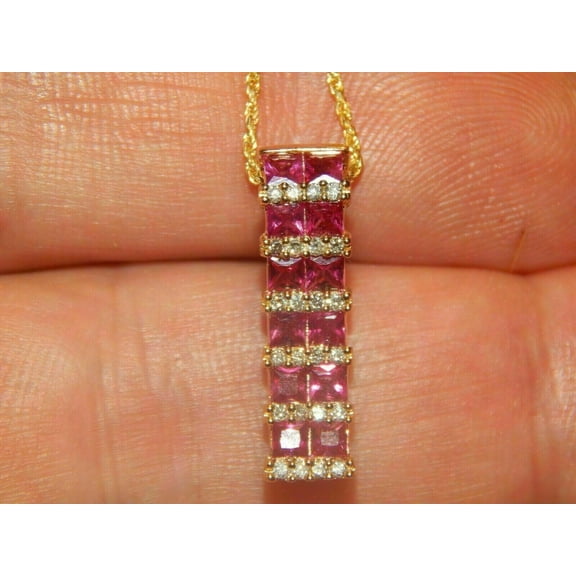Silver Shop 2Ct Princess Cut Lab Created Red Ruby Pendant 14K Yellow Gold Finish Free Chain
