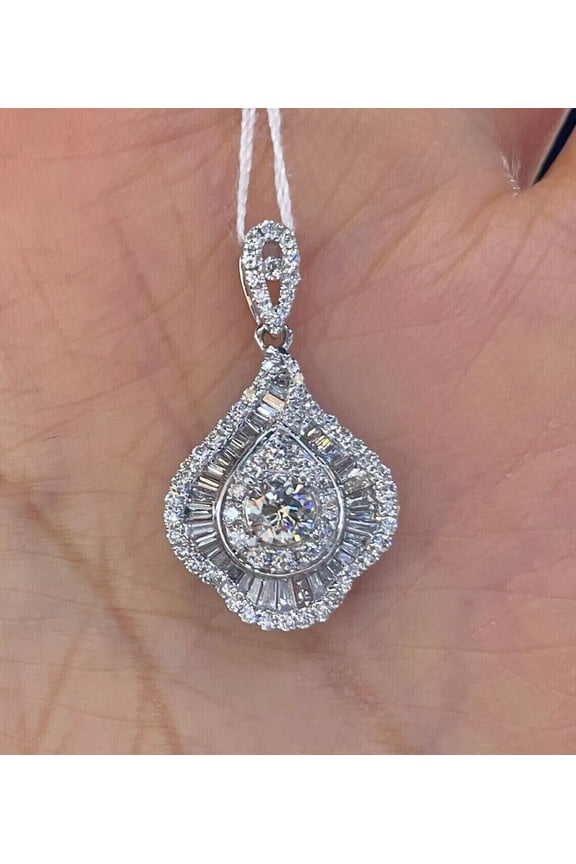 3Ct Round Cut Cubic Zirconia Cluster Pendant 14K White Gold Finish