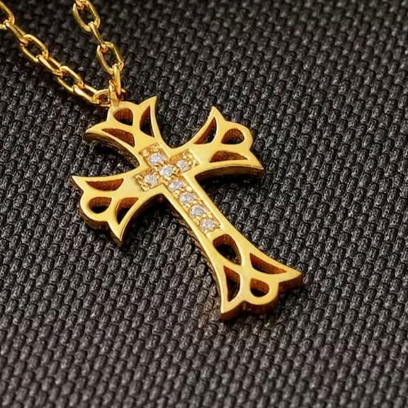 Silver Shop 1.3Ct Beauty Cross Round Cut Cubic Zirconia Pendant 14K Yellow Gold Finish