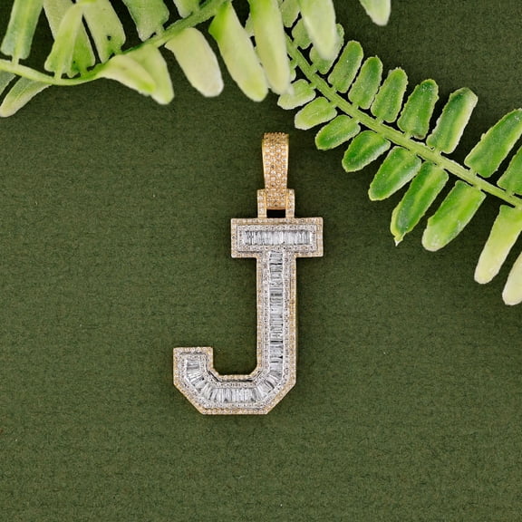 Silver Shop Customize J Letter Pendant 14K Yellow & White Gold Finish Silver Round Cut CZ
