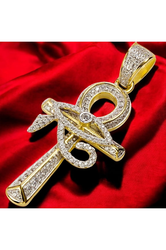 Egyptian ankh pendant Eye of Horus Cross Pendant in 14K Yellow Gold Plated In Silver With CZ Diamond