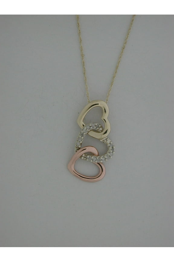 Gorgeous Three Heart Pendant Chain 14k Yellow Gold Plated White CZ