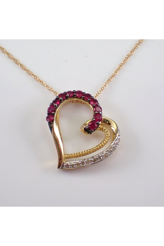 Heart Necklace - Yellow Gold Finish Lab Created Ruby Gemstone Choker Chain - July Birthstone Charm Pendant Jewelry Gift