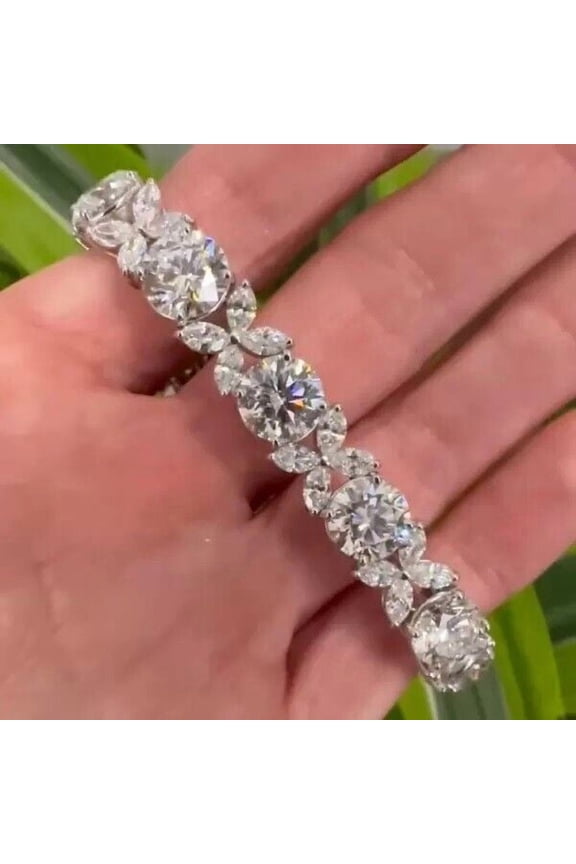 Marquise Cut Cubic Zirconia 14K White Gold Finish Statement Bracelet