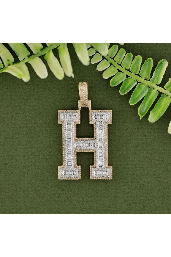 Men's Hip Hop Customize H Letter Pendant 14K Yellow Gold Finish Silver