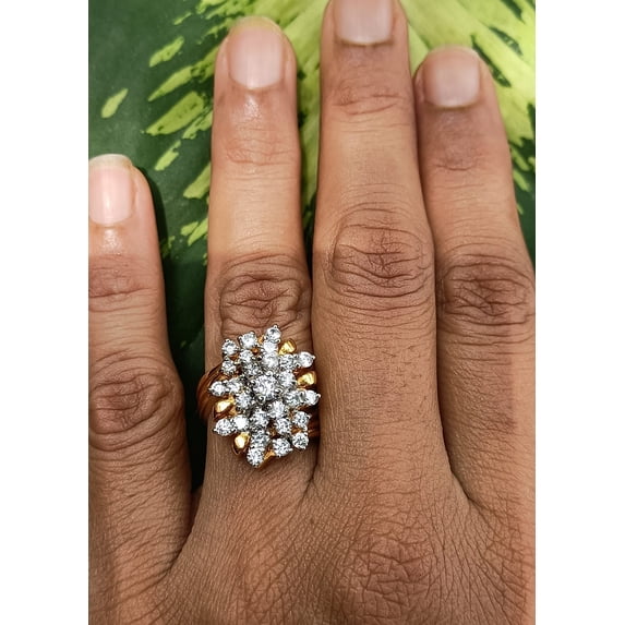 Silver Shop Round Cut Cubic Zirconia 14K Yellow Gold Finish Huge Cluster Wedding Ring