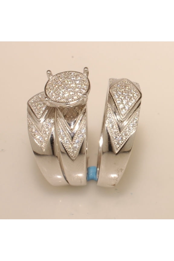 Round Cut Cubic Zirconia Trio Wedding Ring Set 14K White Gold Finish